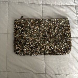 ZARA Sequin Clutch Bag NWT  Brown Gold Bronze Sparkle Evening Purse